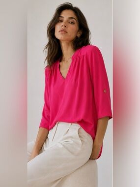 REVOLVE Amanda Uprichard 100% Silk Hot Pink Blouse XS Airy Spring Resort Top USA